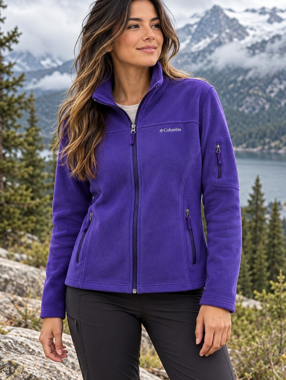 Columbia Women’s Purple Fleece Jacket Size XL Full Zip Outdoor Hiking Coat